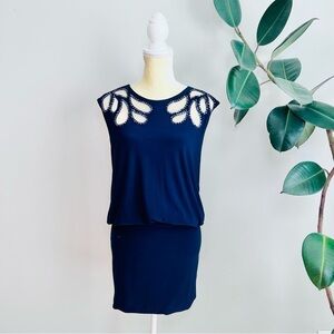 Betsy & Adam sleeveless mesh eyelet beaded mini dress